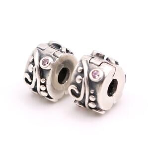 Two Authentic PANDORA Tendril Clips with Pink Cubic Zirconia - 790380PCZ